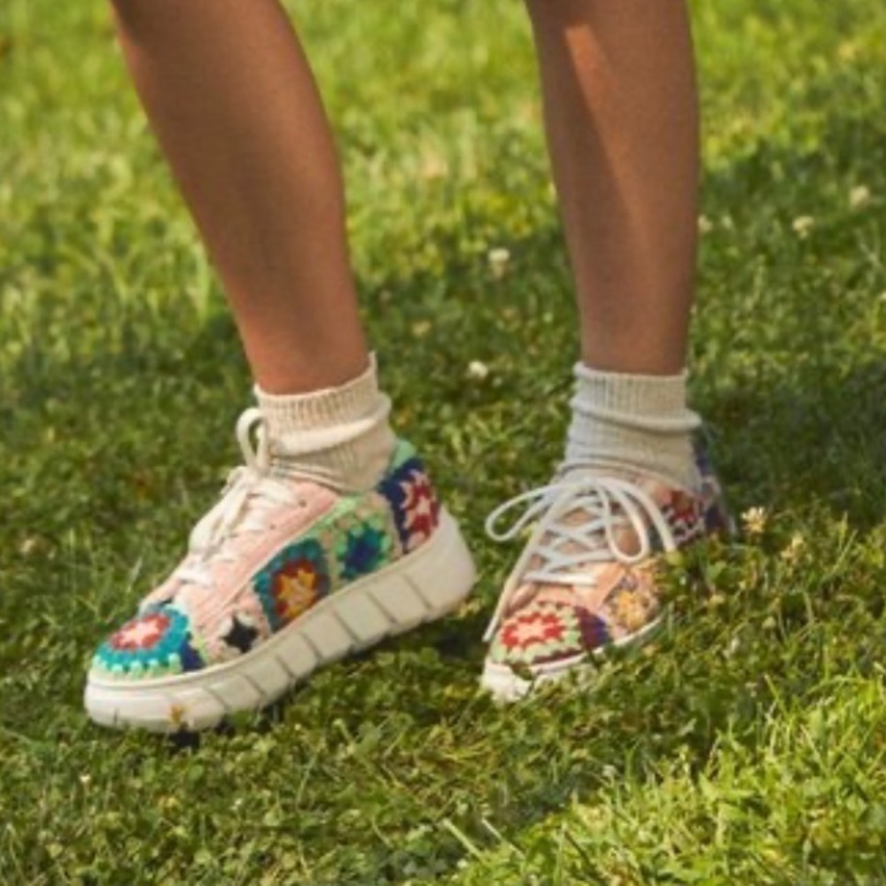 Free People Catch Me Multicolor Crochet Platform Sneakers- never worn- no box - Picture 6 of 11